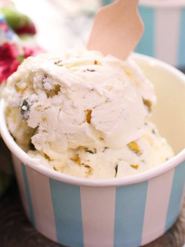 a small bowl of homemade pistachio ice cream.