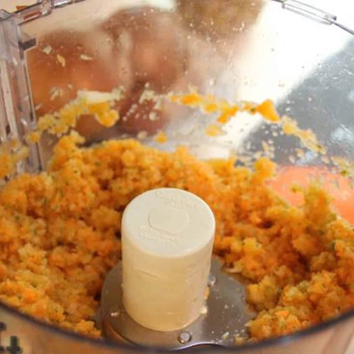 chopped vegetables in a food processor.