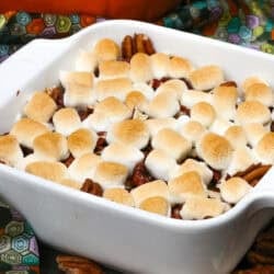 a mini sweet potato casserole with marshmallows.