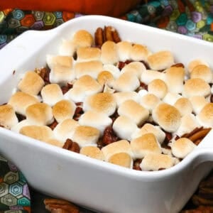 a mini sweet potato casserole with marshmallows.