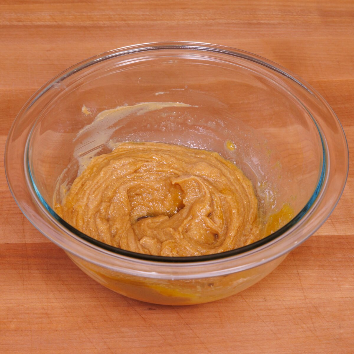 peanut butter cookie batter in a small mixing bowl.