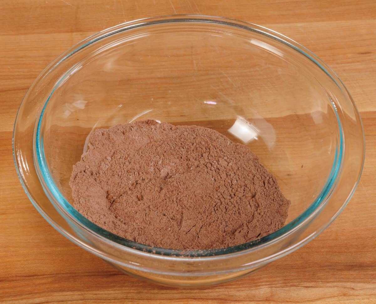 cocoa powder, baking powder, flour and salt in a mixing bowl