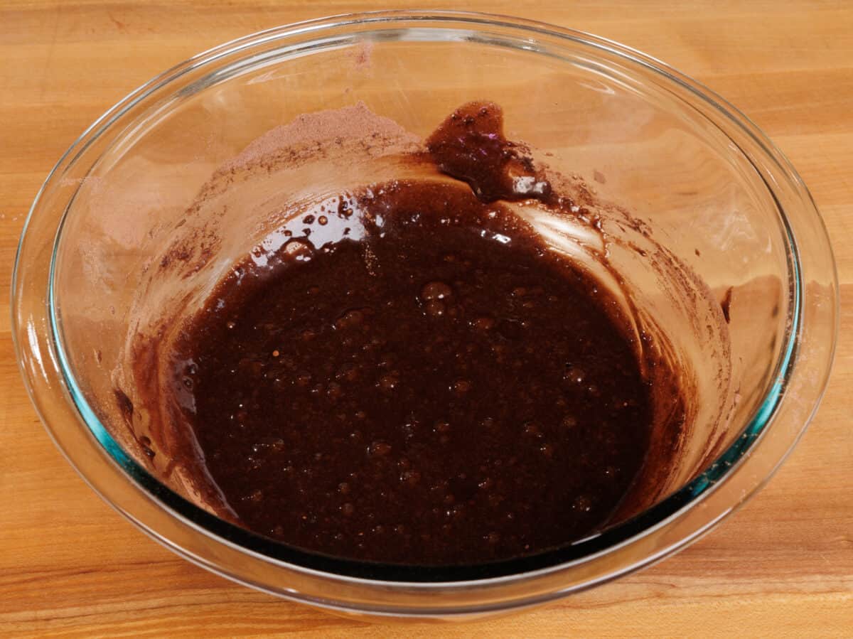 brownie batter in a mixing bowl