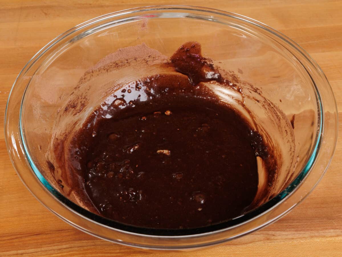 folding nuts into brownie batter