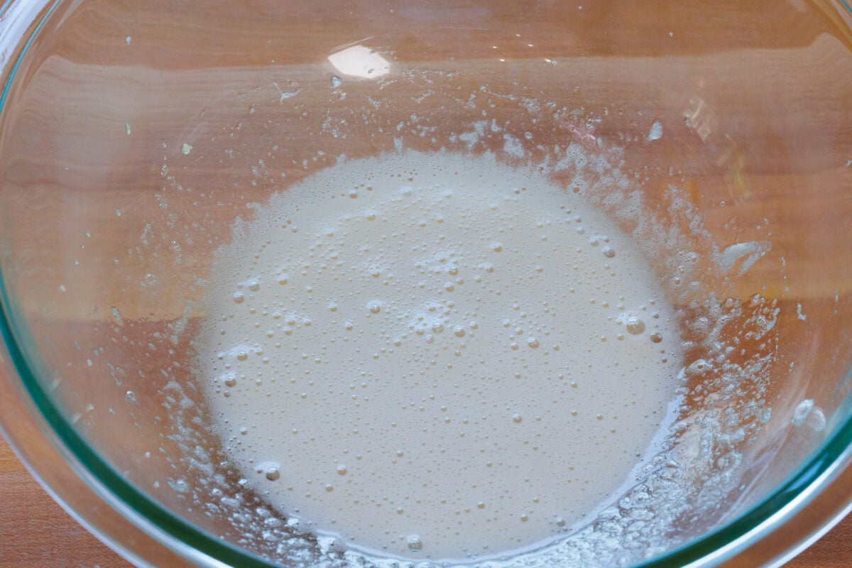 an egg white, sugar, and vanilla whisked together and frothy in a small mixing bowl