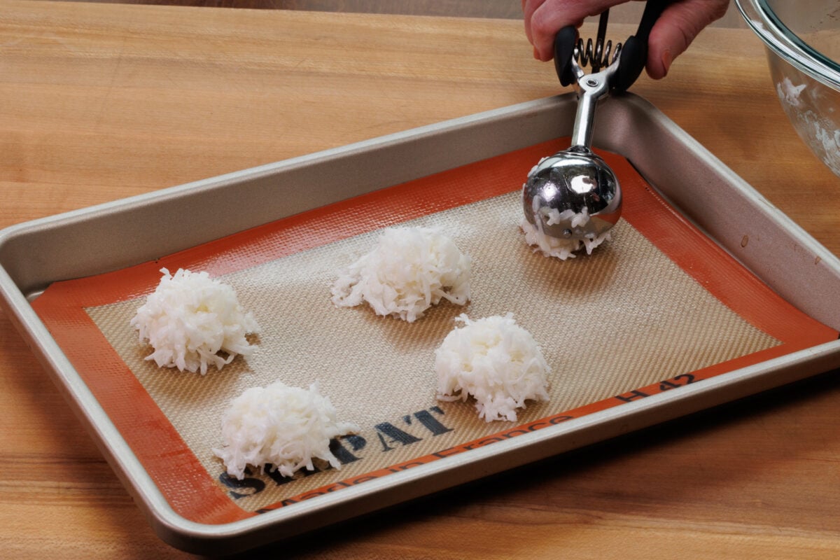 coconut macaroons on a baking sheet