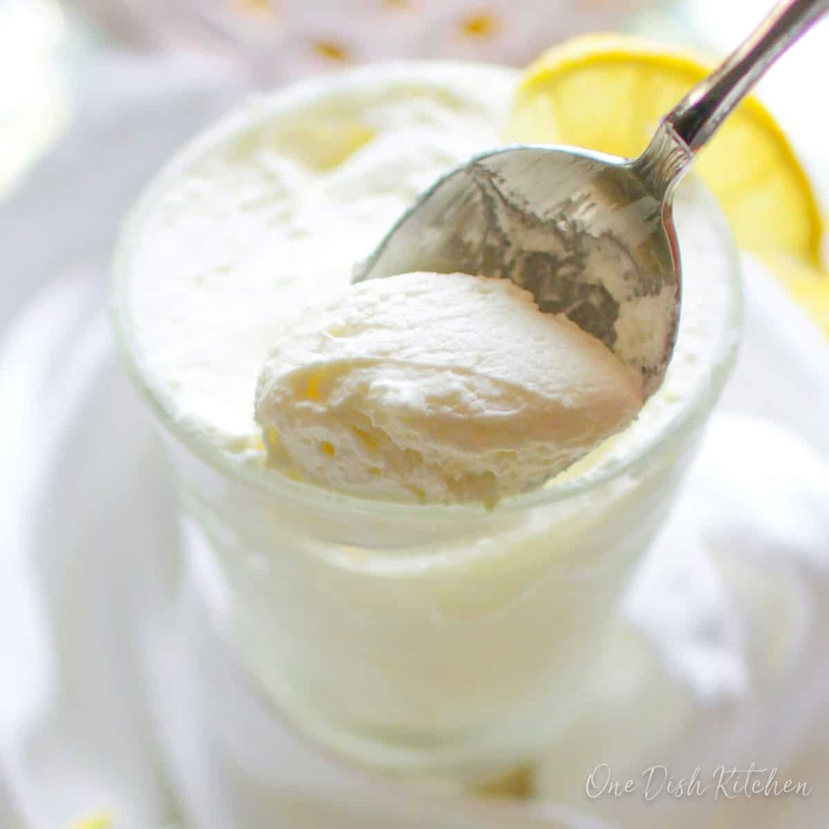 crustless lemon cheesecake mousse in a dessert dish.