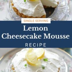 a mini lemon cheesecake on a white plate.