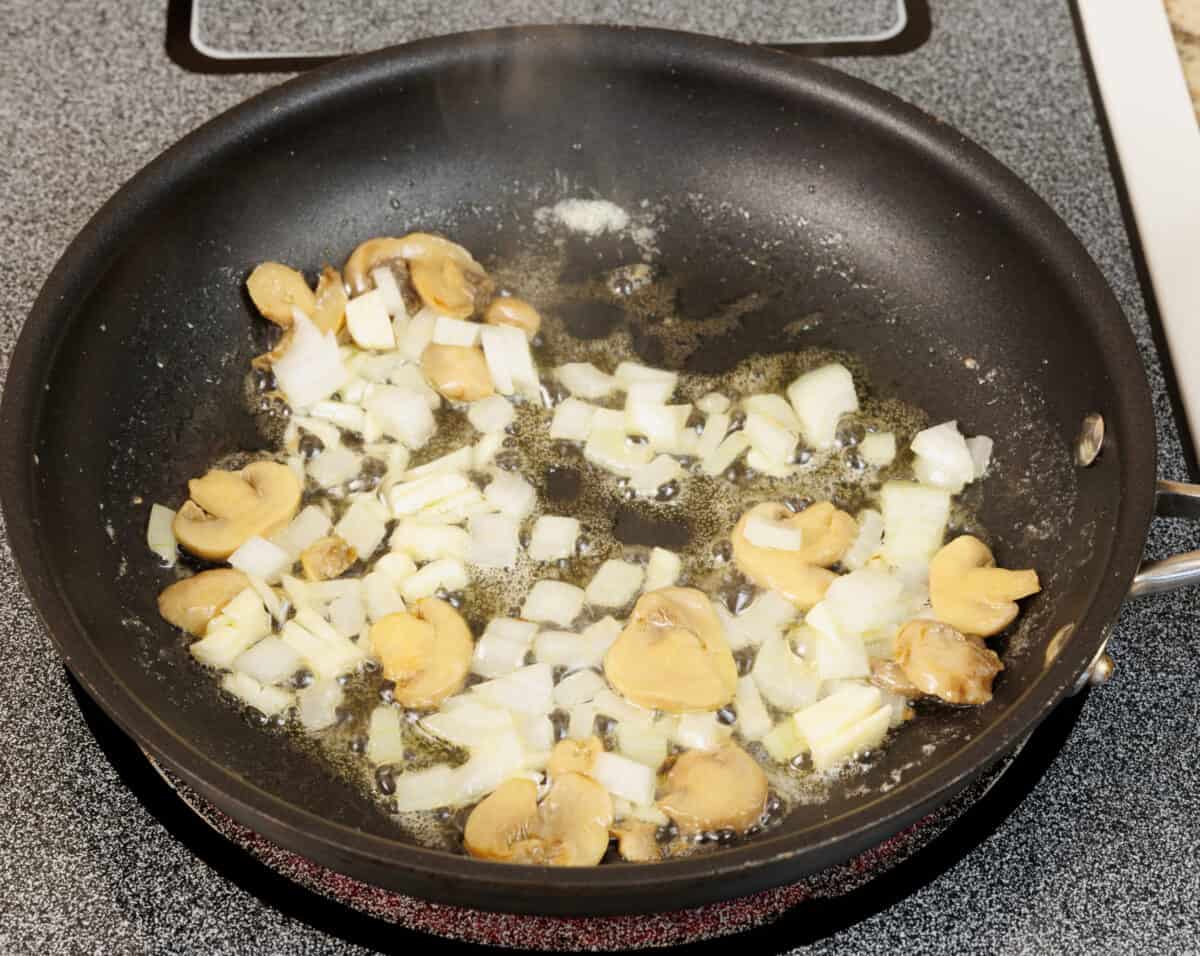 onions, mushrooms, and garlic in a small skillet.