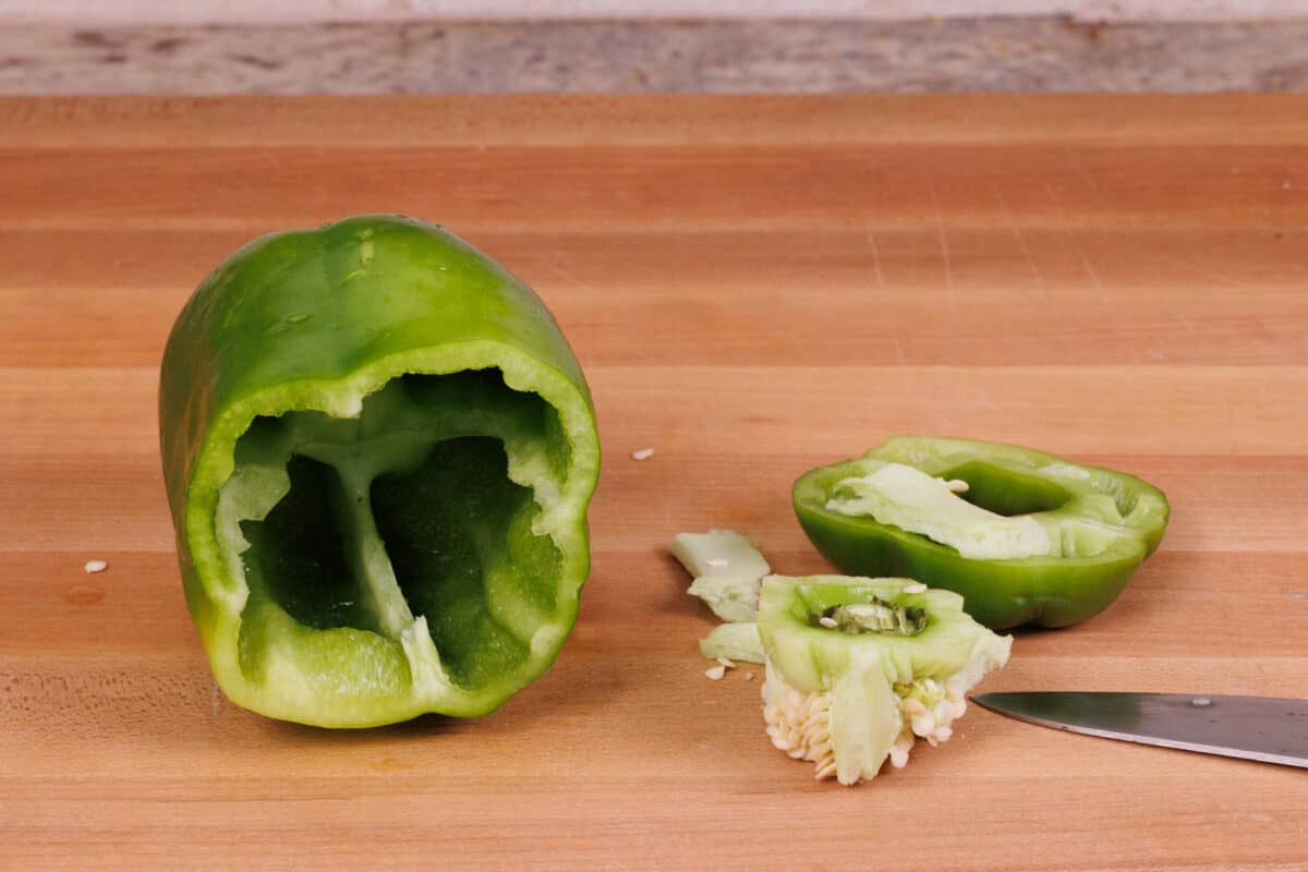 removing the seeds from a bell pepper