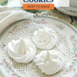 three meringues on a white plate.