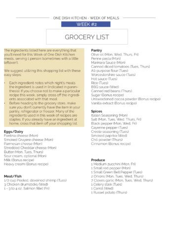 Meal Plan for One - Weekly Meal Prep - Week 2 - One Dish Kitchen