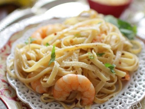 Easy Shrimp Fettuccine Recipe Single Serving One Dish Kitchen