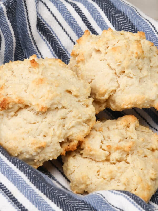 three drop biscuits in a basket.