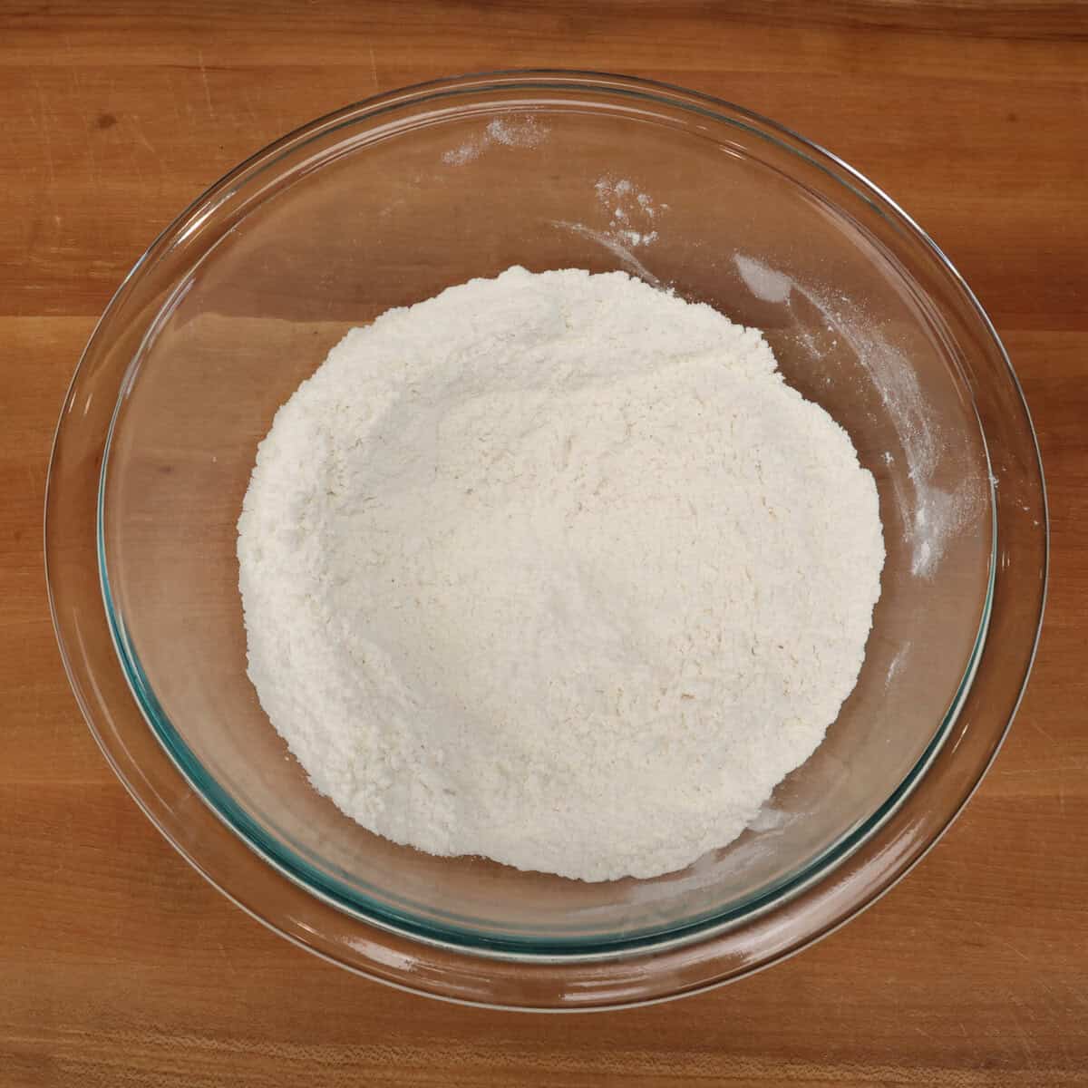 dry ingredients for biscuits in a mixing bowl.