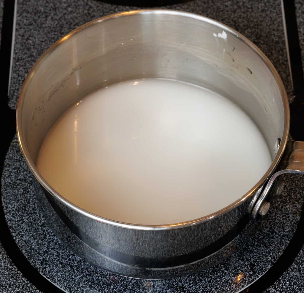 cornstarch and water simmering in a small saucepan