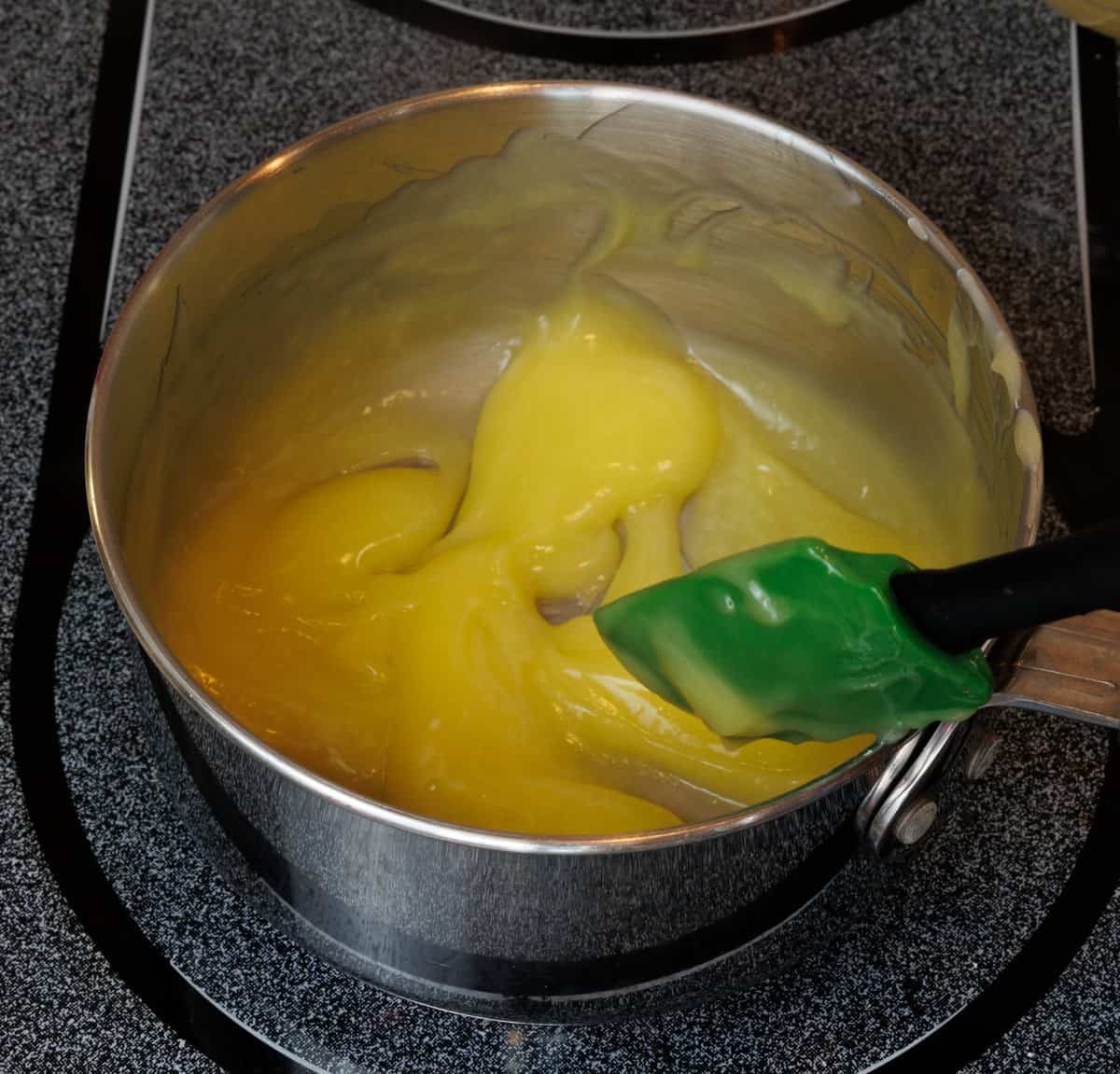 lemon pie filling in a small saucepan.