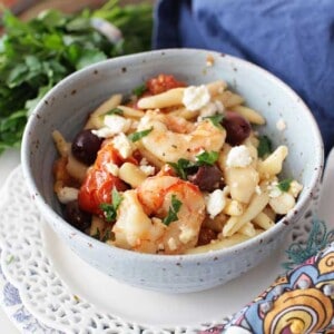 Mediterranean Shrimp and Pasta For One | One Dish Kitchen