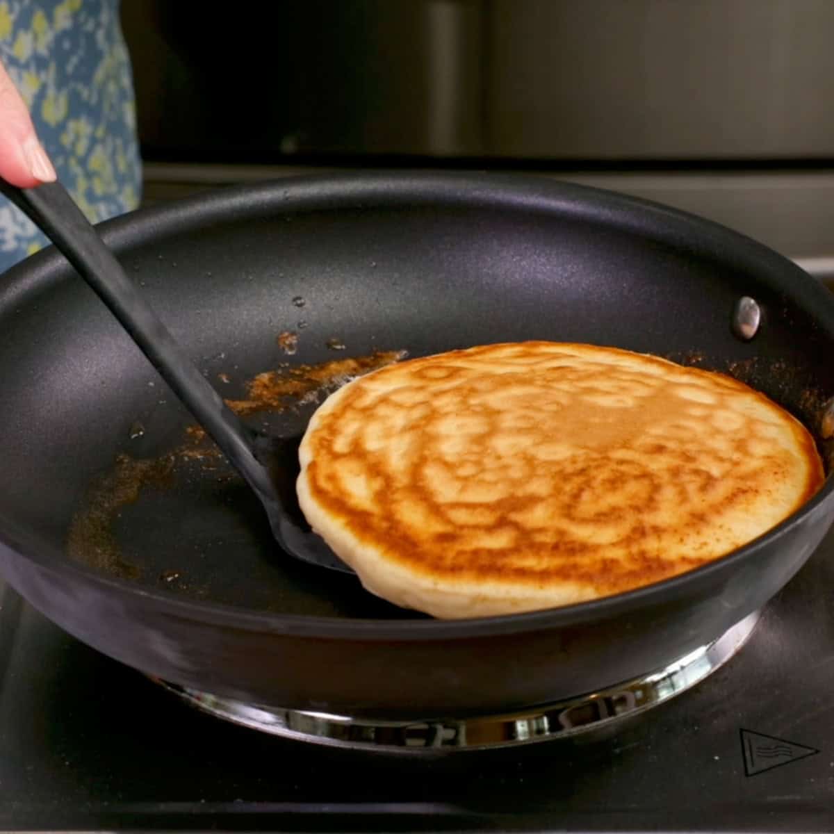 a second pancake in a skillet.