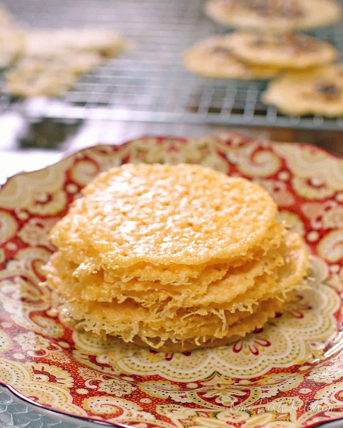 a small batch of parmesan crisps on a plate.