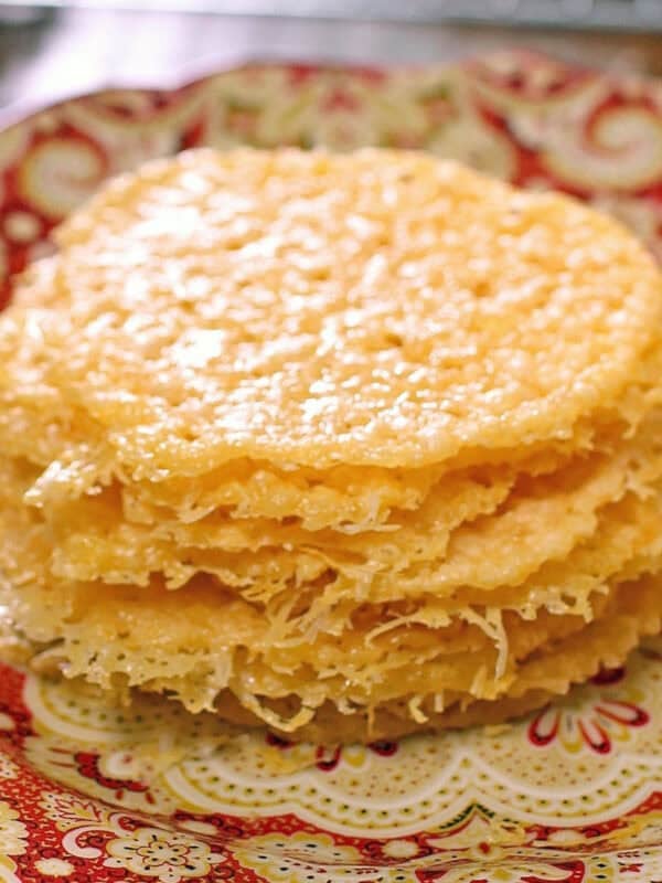 a small batch of parmesan crisps on a plate.