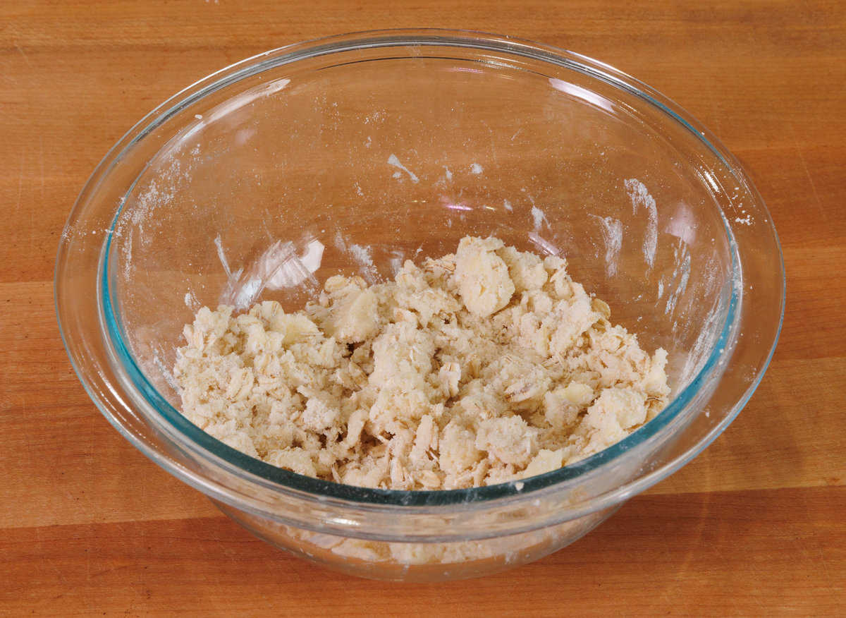 flour, oats, sugar and butter in a small mixing bowl.