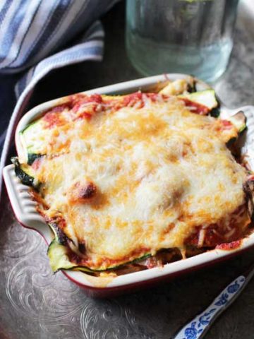 Baked Zucchini Lasagna in a square baking dish