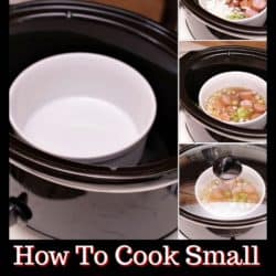 Large slow cooker shown with 4 inch ramekin placed in it.