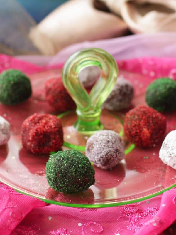 colorful sugar plums on a plate.