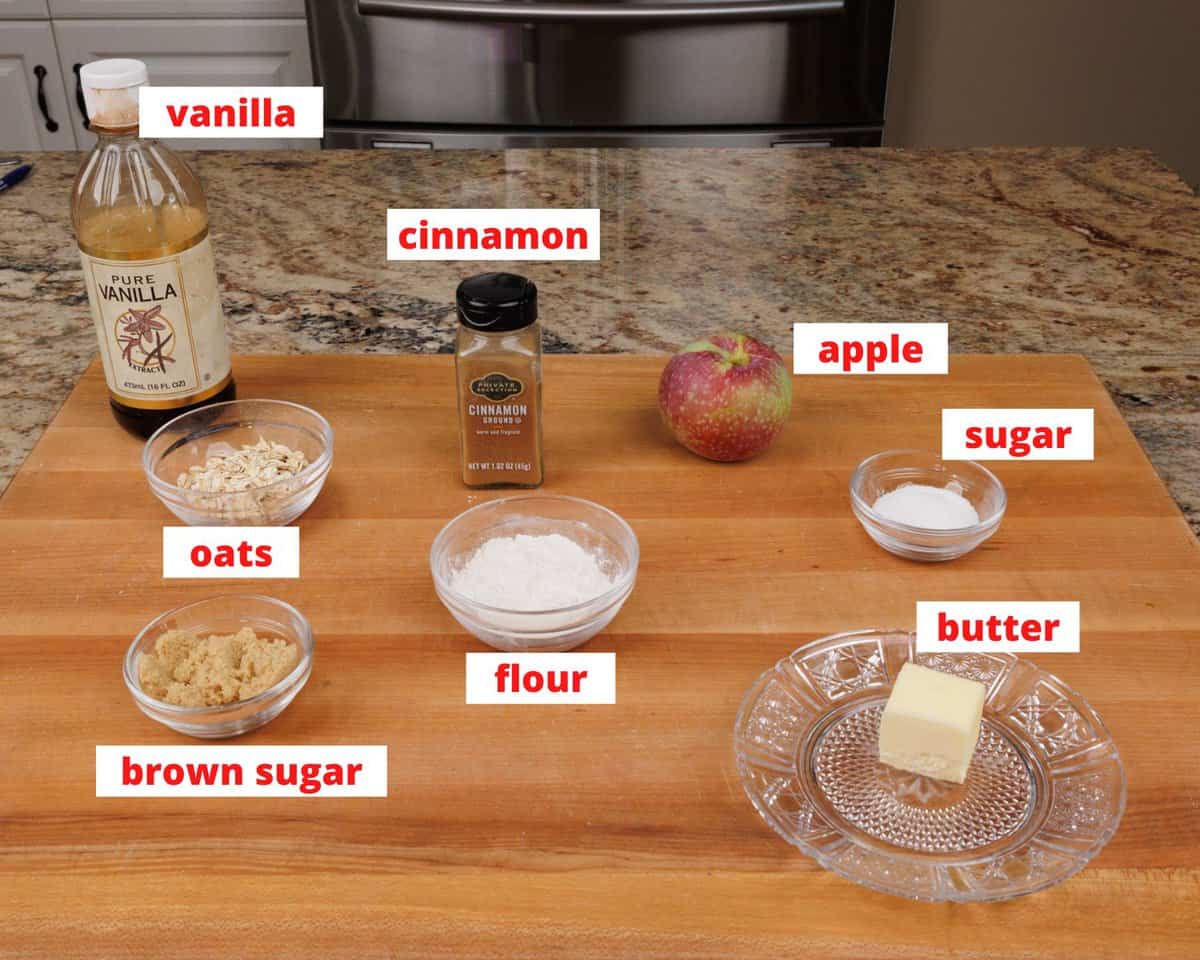 apple crisp ingredients on a kitchen counter