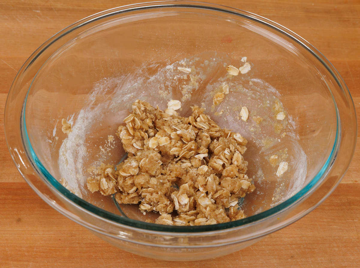 fruit crisp topping in a mixing bowl