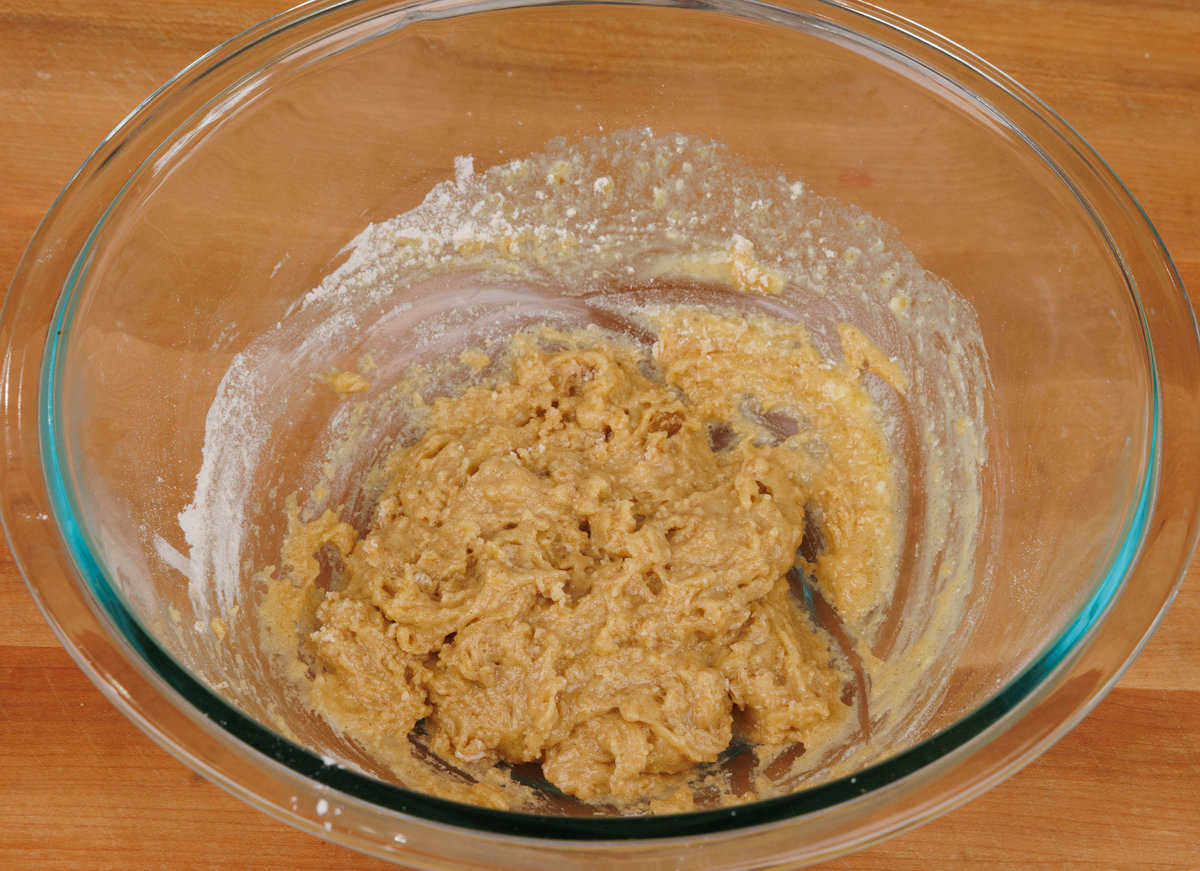 muffin batter in a large mixing bowl