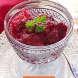 a small bowl of cranberry sauce.