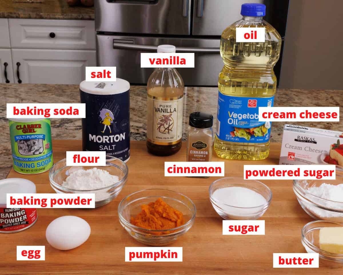 pumpkin bars ingredients on a kitchen counter