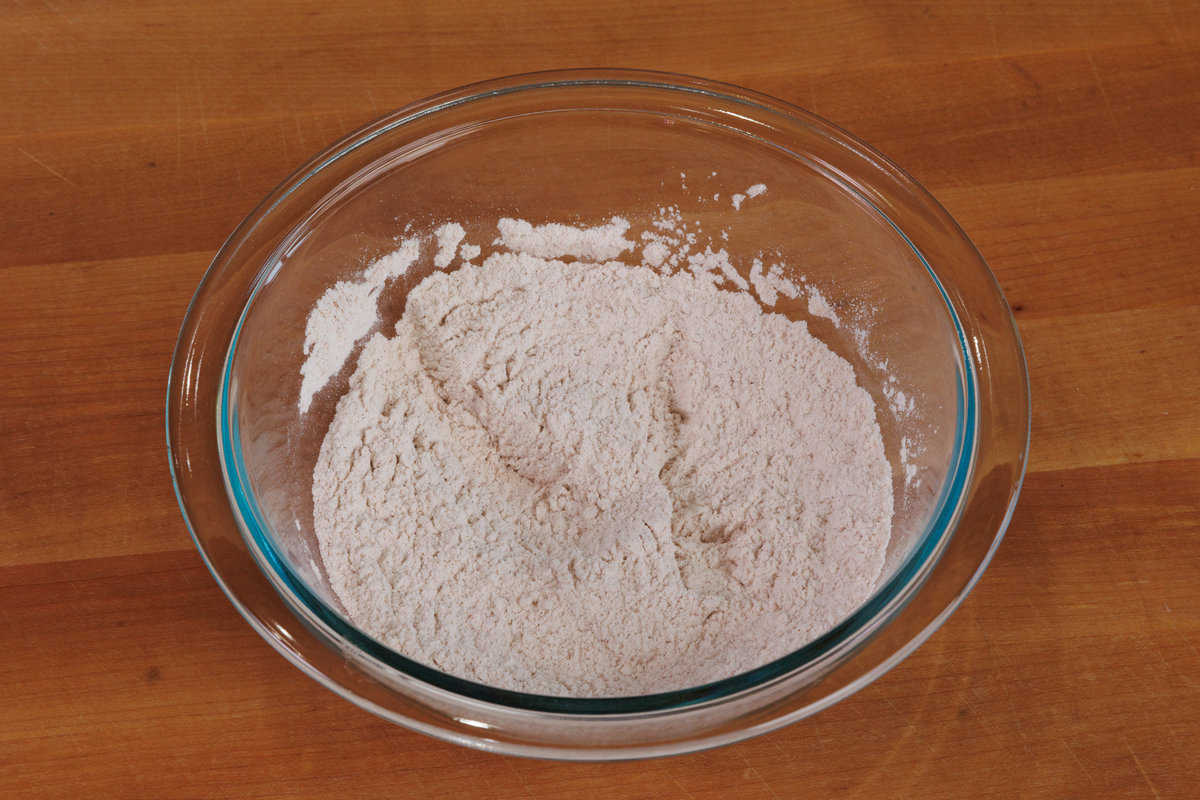 flour, cinnamon, baking soda, and baking powder in a small mixing bowl