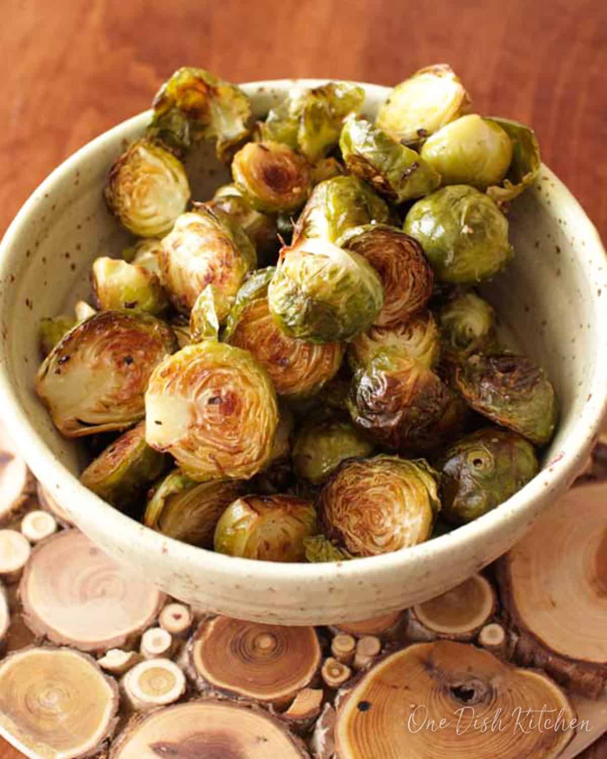 a bowl of roasted brussels sprouts.