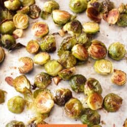 roasted brussels sprouts on a baking sheet.