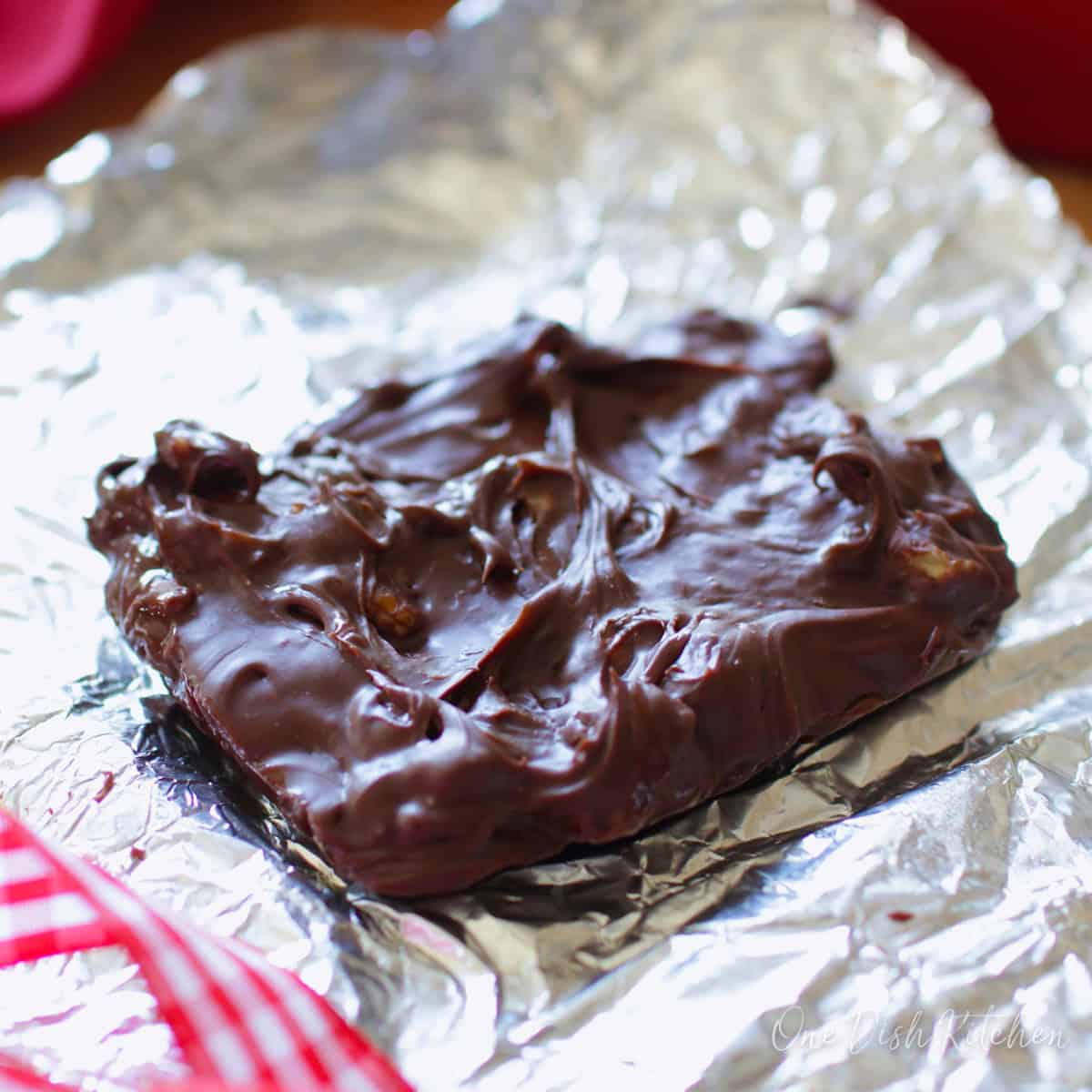 chocolate fudge on aluminum foil.