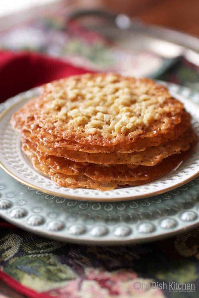 oatmeal lace cookies on a plate | one dish kitchen