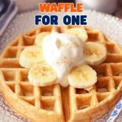 one fluffy waffle on a plate.