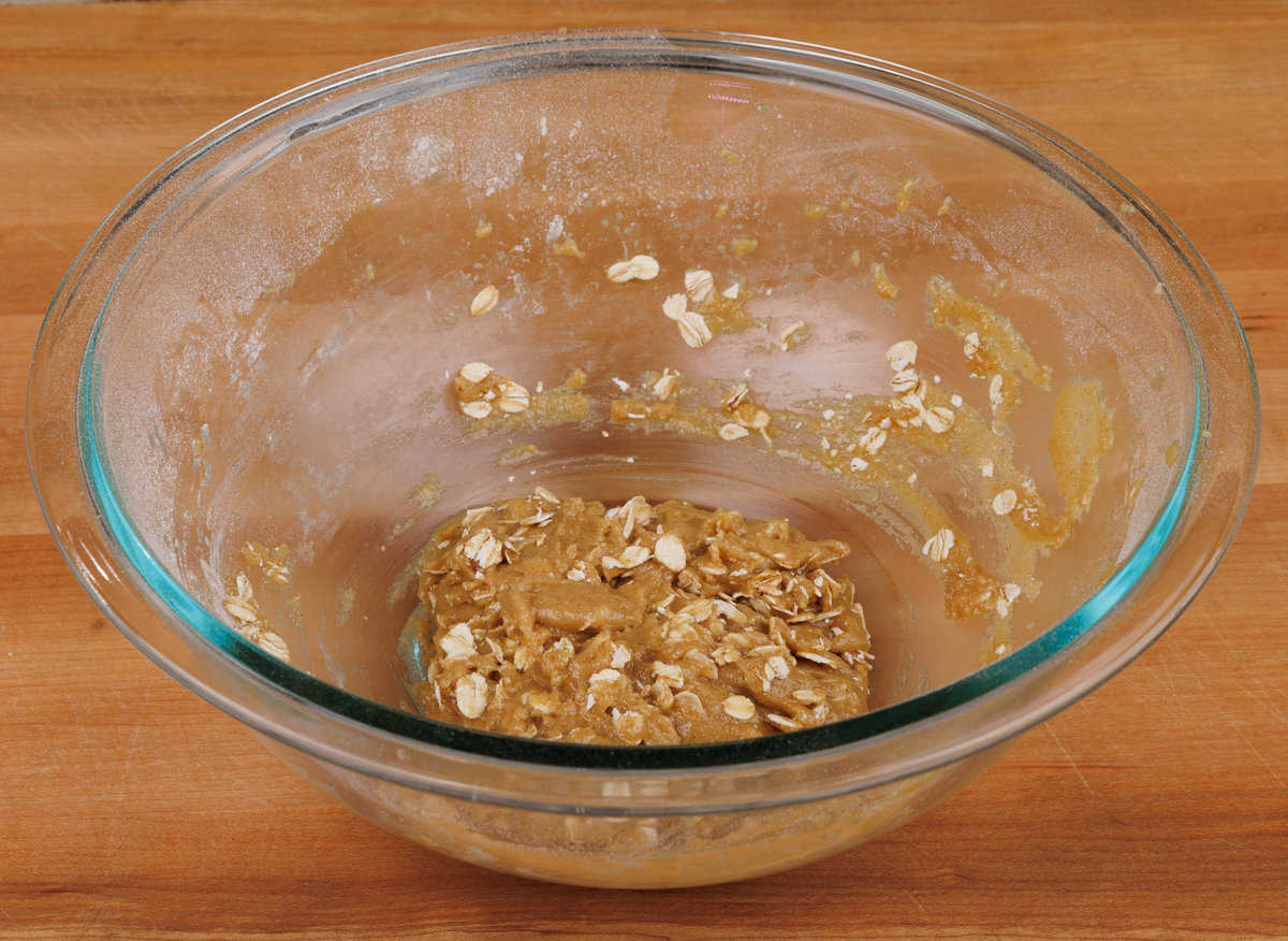 oatmeal cookie dough in a mixing bowl