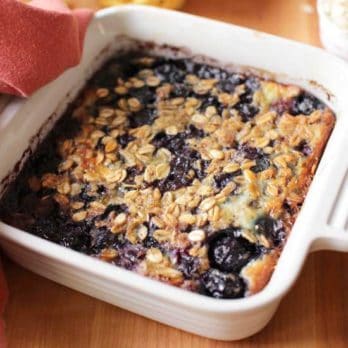 baked oatmeal with berries in bowl