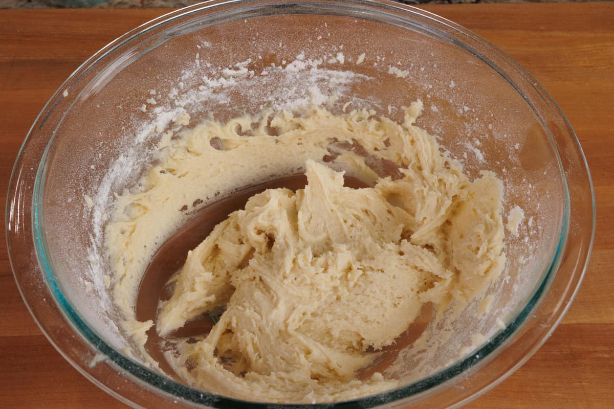 cake batter in a mixing bowl.