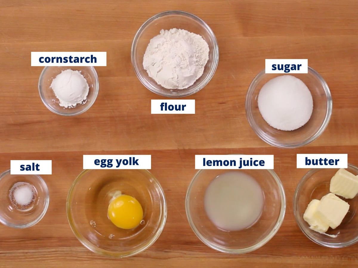 lemon bars ingredients on a kitchen counter.