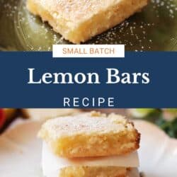 four lemon bars on a plate.