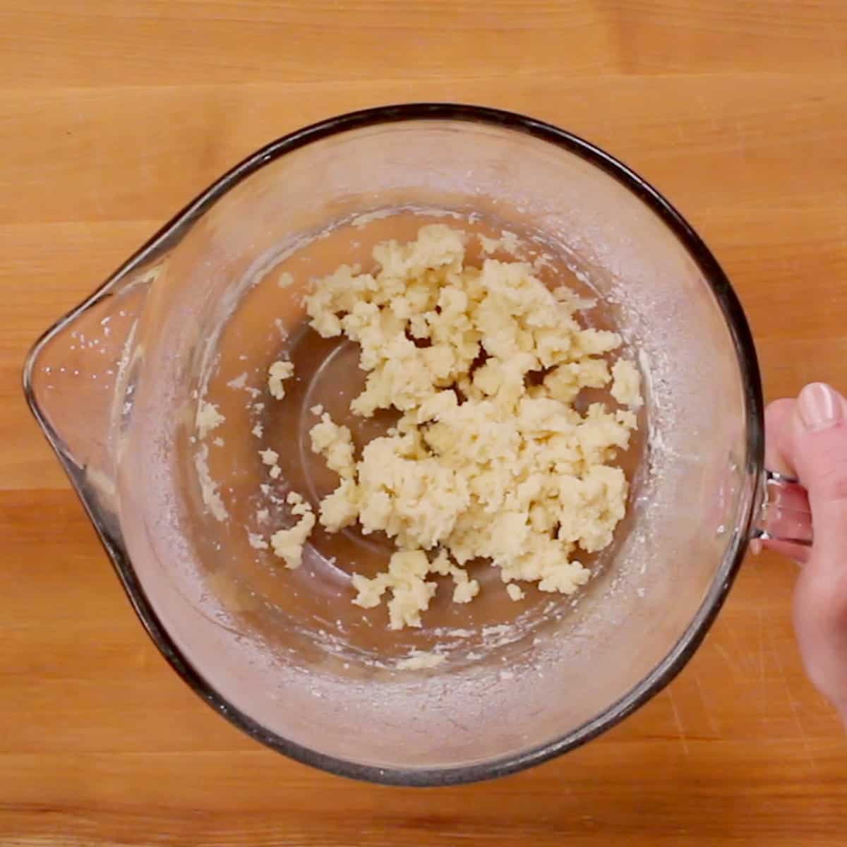 shortbread cookie batter in a mixing bowl.