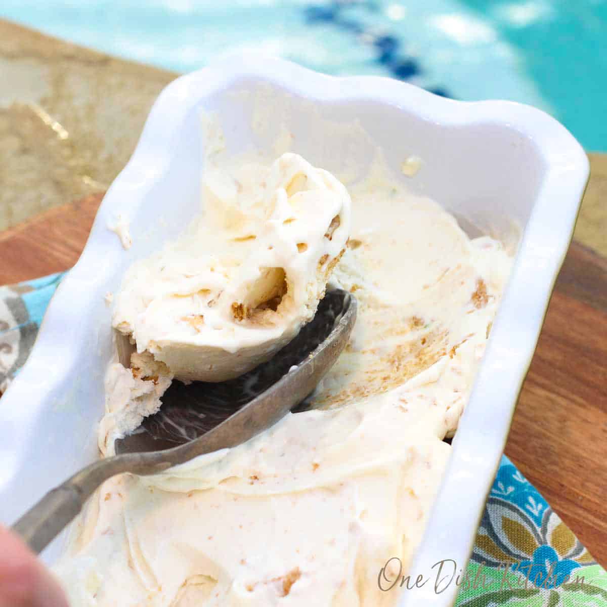 key lime ice cream in a freezer dish.