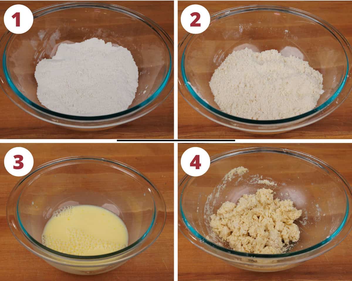 four steps showing how to make scone dough.