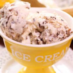 butter pecan ice cream in yellow bowl
