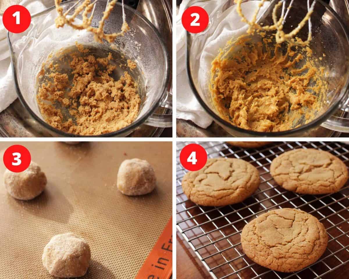 four photos showing how to make ginger cookies.